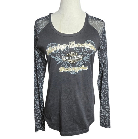 Harley-Davidson Tops - Harley Davidson Black Long Sheer Sleeve Tee Shirt Top